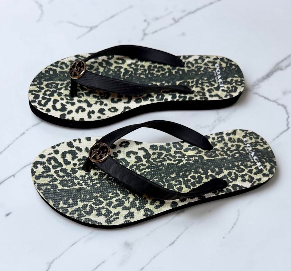 Y2K Coach A2487 Rubber Ocelot Thong Flip Flop Sandal Size 7-8